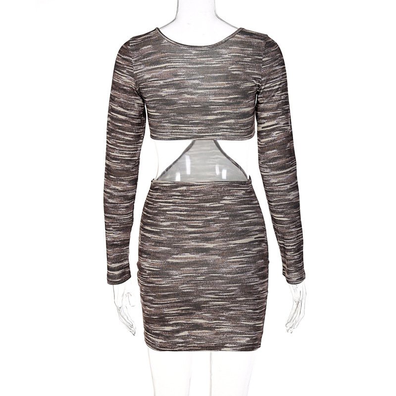 Thời Trang Đầm Tay Dài Hoạ Tiết Kẻ Sọc Thiết Kế Cổ Chữ V Quyến Rũ