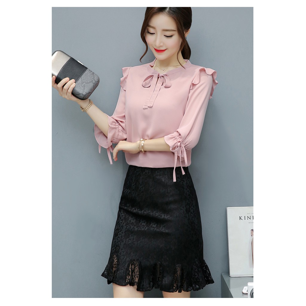 Áo Sơ Mi Nữ Công Sở Chất tơ Lụa Đẹp Nhiều Màu- nơ tay nơ cổ