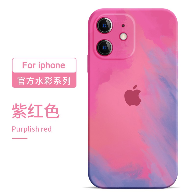 New Square Watercolor Render Nghệ thuật màu nước iPhone 6S 7 8 Plus XS Max XR 11 Soft Pack Liquid Silicone SleEVed Camera Full protection chống sốc tay áo