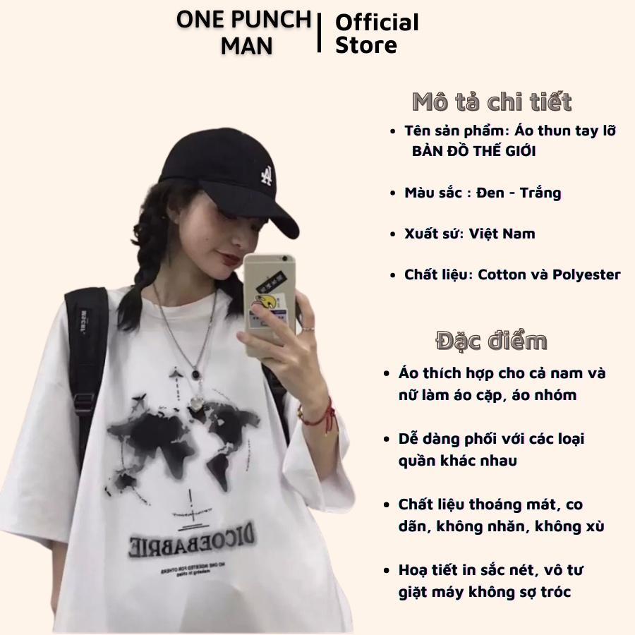 Áo thun tay lỡ BẢN ĐÔ' THẾ GIỚI unisex form rộng - Áo phông OPM co giãn 4 chiều không xù lông