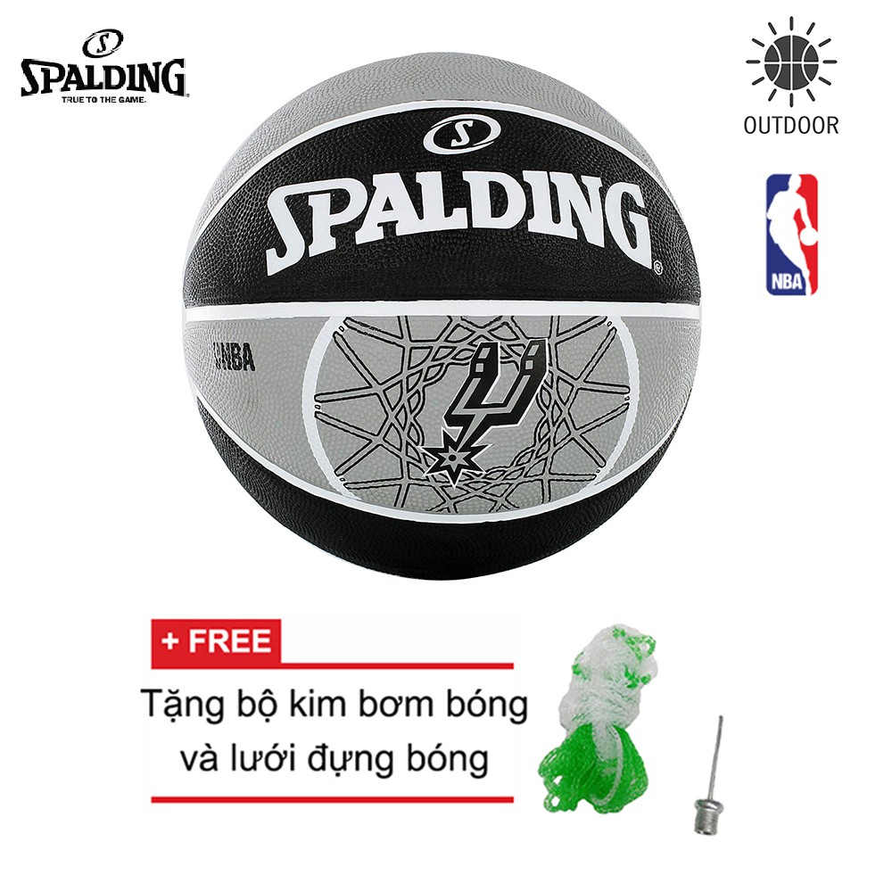 Bóng rổ Spalding NBA TEAM SPURS OUTDOOR SIZE 7 + Tặng bộ kim bơm bóng và lưới đựng bóng