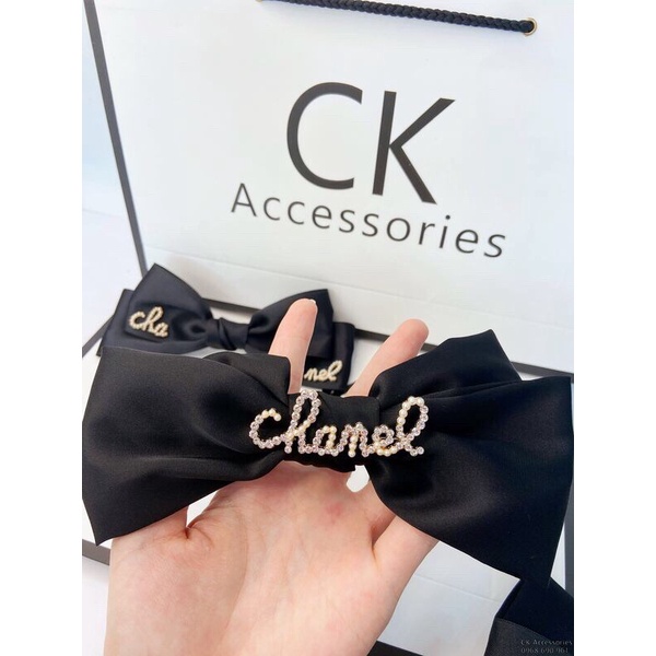 Kẹp tóc nơ thiên nga đen lụa đính đá🍓