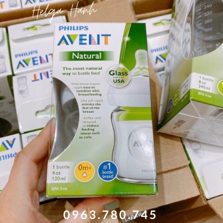 Bình sữa thủy tinh Avent Natural 120ml/240ml hộp riêng/ tách set