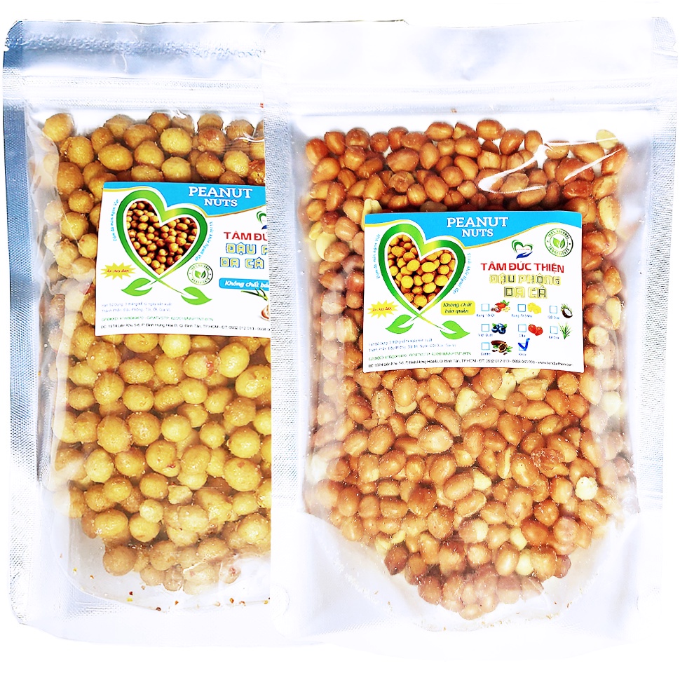 Combo 1KG Đậu Phộng 2 Vị: Rang Muối và Da Cá Rang Tỏi Ớt Tâm Đức Thiện (2 x Túi 500GR)