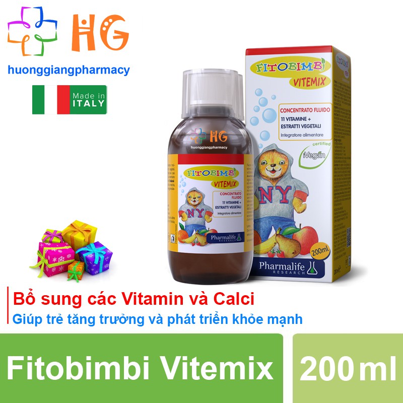 Fitobimbi Vitemix, bổ sung các vitamin, calci và khoáng chất cho bé. Siro phát triển toàn diện cho trẻ (Chai 200ml)