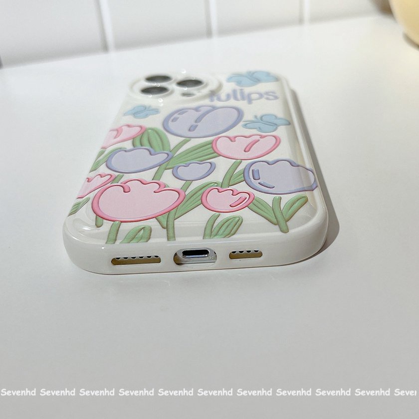 Ốp Điện Thoại Mềm Hình Hoa Tulip Mắt To Cho iPhone 14 13 12 11 Pro Max X XR Xs Max 8 7 6 6s Plus SE 2020