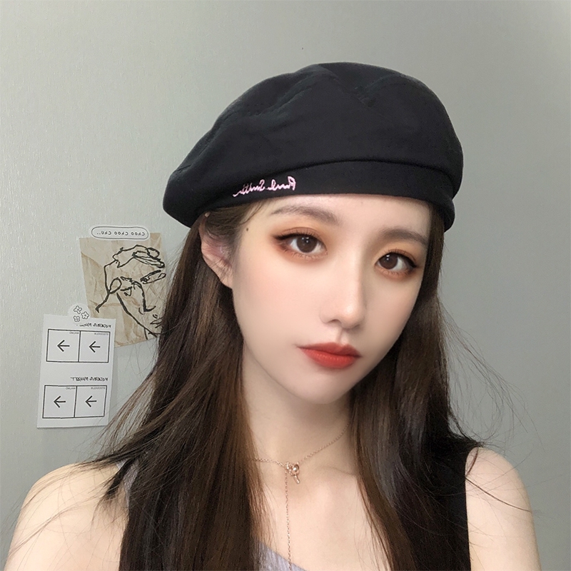 Mũ Beret Màu Trơn Thêu Chữ Phong Cách Retro Anh Quốc Thời Trang Thu Đông Cho Nữ
