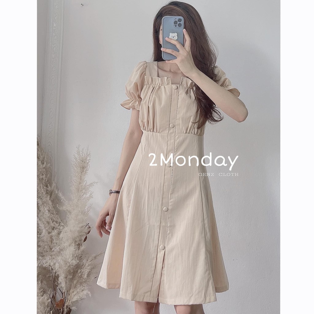 [Ảnh thật/Video] Váy thô đũi cúc bọc ngực xếp li xinh xắn/Đầm cúc bọc thô đũi