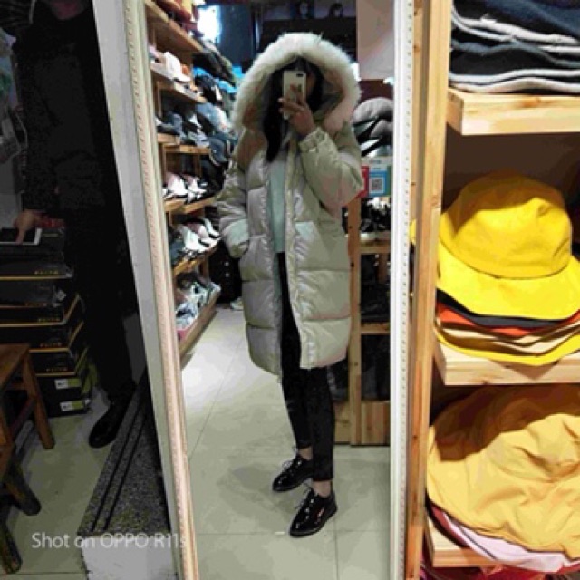 Áo phao nữ cổ lông dáng dài hàng quảng châu cao cấp