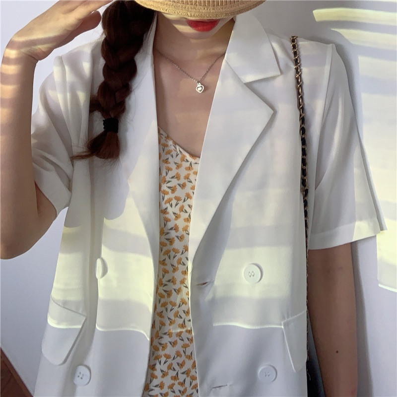 Áo blazer nữ Tay ngắn form rộng Hàn Quốc Áo khoác vest blazer nữ cộc tay Nhiều màu Trắng Đen Xanh Cao cấp | WebRaoVat - webraovat.net.vn