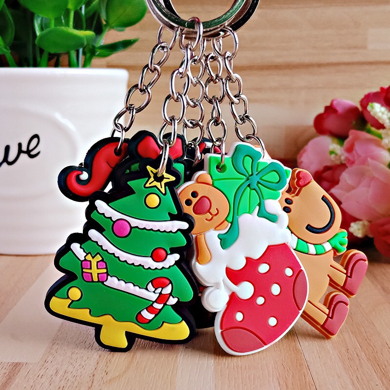 Móc khóa dẻo hình ông già Noel hoạt hình dễ thương, Móc khóa silicon mềm mại họa tiết Noel