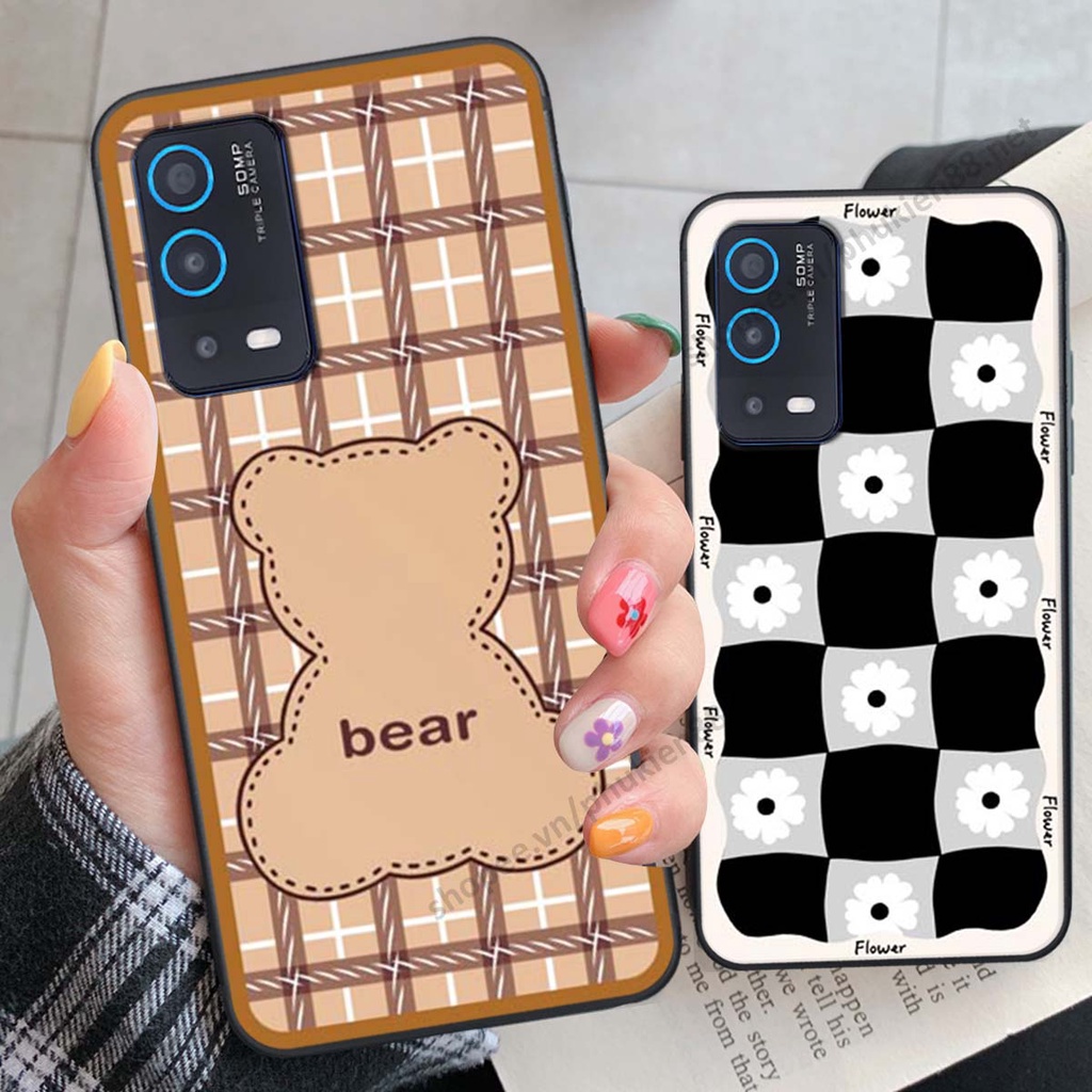 Ốp lưng Oppo A54 / A55 ốp điện thoại LineBear, bé tóc xù, hoa siêu đẹp