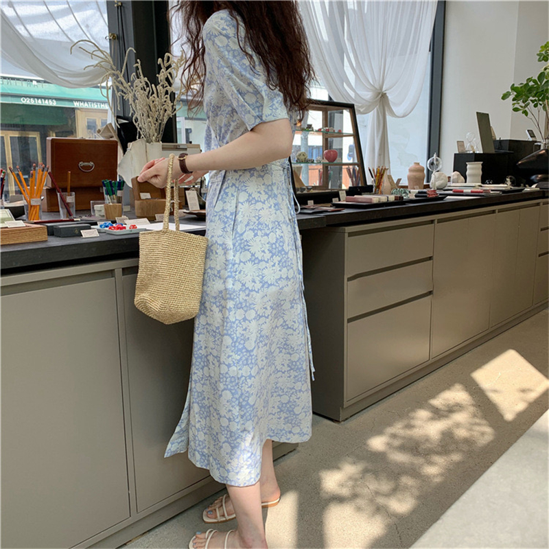 Đầm Hoa Ngắn Tay Cổ Chữ V Xinh Xắn Theo Phong Cách Hàn Quốc 43649