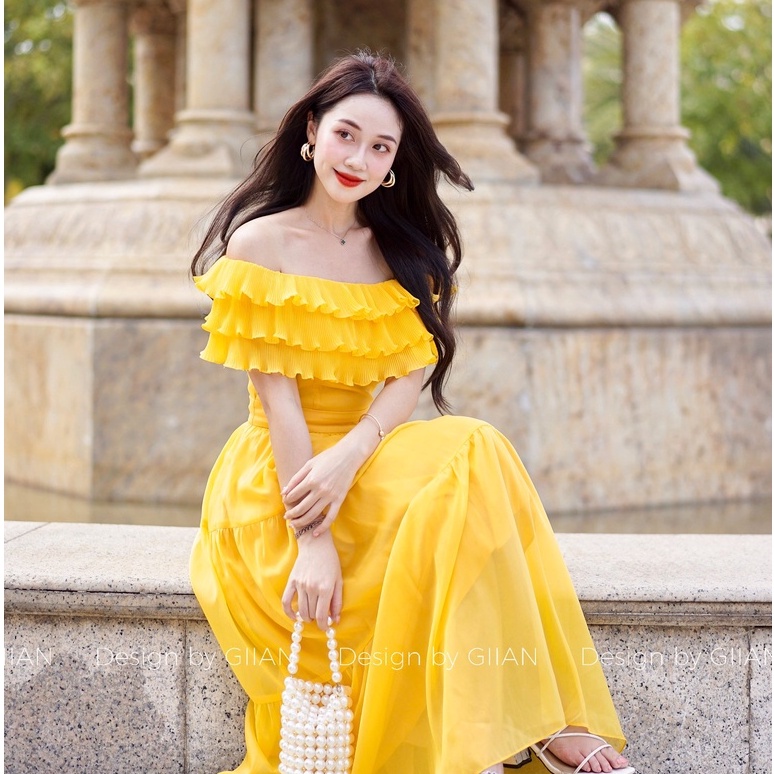 Váy trễ vai dáng dài dập li công chúa thương hiệu GIIAN VA0078