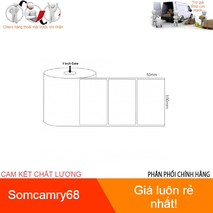 Decal nhiệt in mã vạch khổ 100x50 mm, cuộn 50m