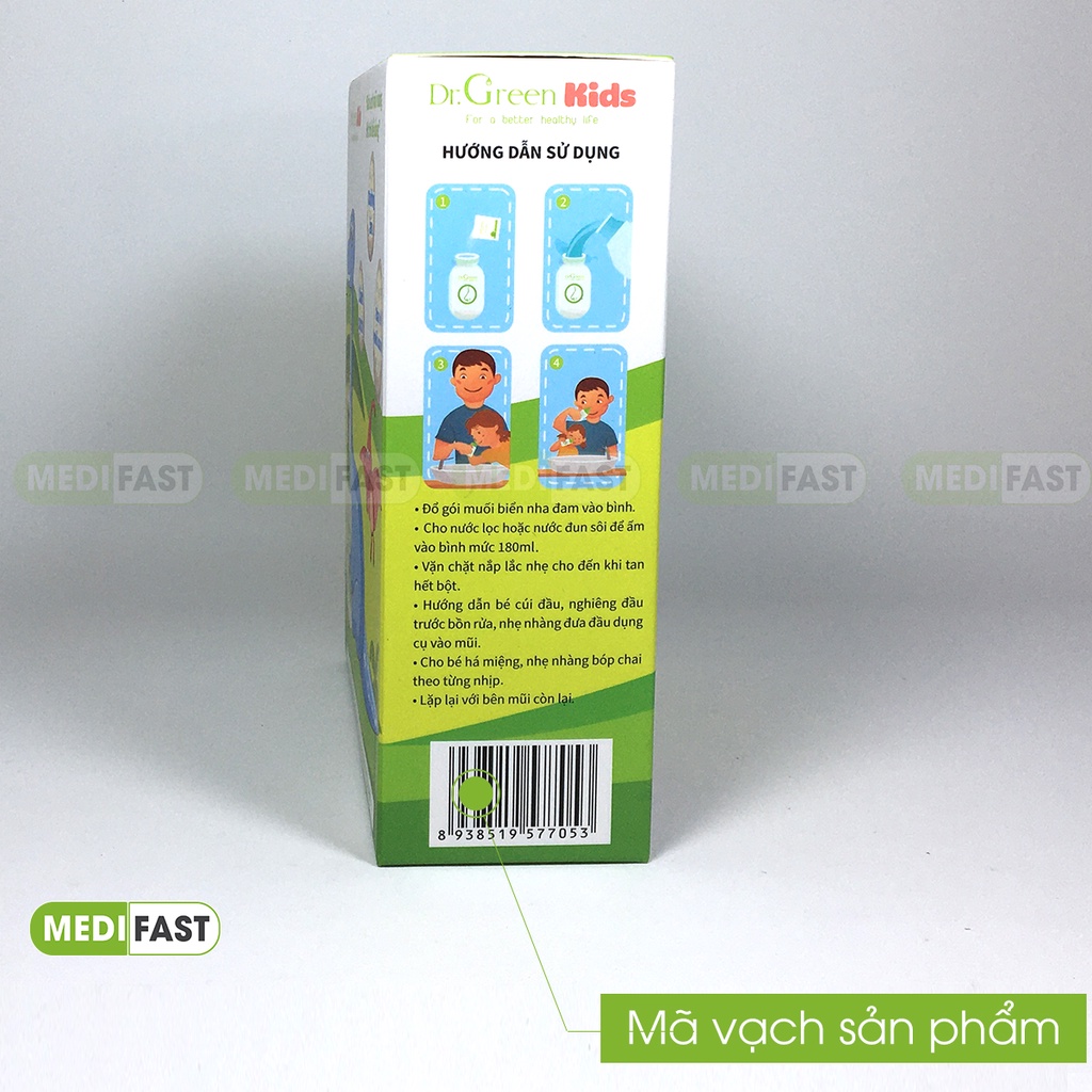 Bình rửa mũi Dr Green Kids - An toàn, tiện lợi khi sử dụng cho trẻ em - Tặng kèm 30 gói muối