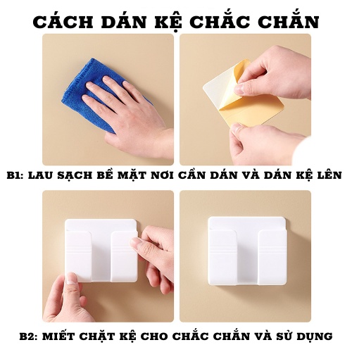 Kệ dán tường để remote, điện thoại có lỗ cắm sạc siêu tiện lợi, Kệ để điện thoại dán tường tiện ích không cần khoan đục