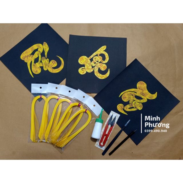 Bộ 4 nền làm Tranh Quilling kèm giấy và dụng cụ