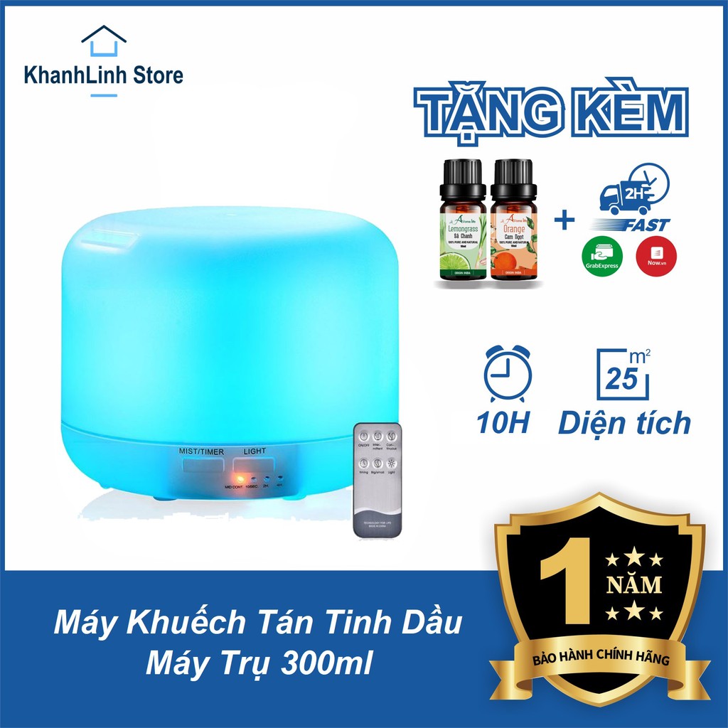 Máy khuếch tán tinh dầu tròn dung tích 300ml có điều khiển remote từ xa