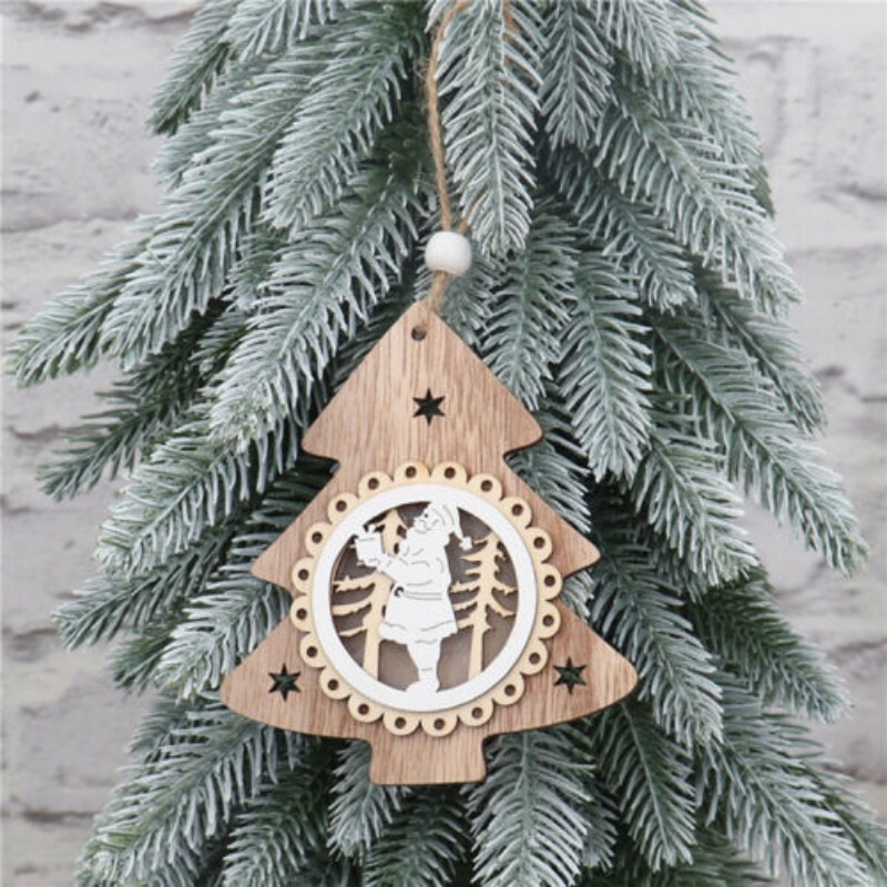 Phụ Kiện Treo Trang Trí Cây Thông Hình Ông Già Noel Tuần Lộc / Bông Tuyết Bằng Gỗ Có Đèn LED