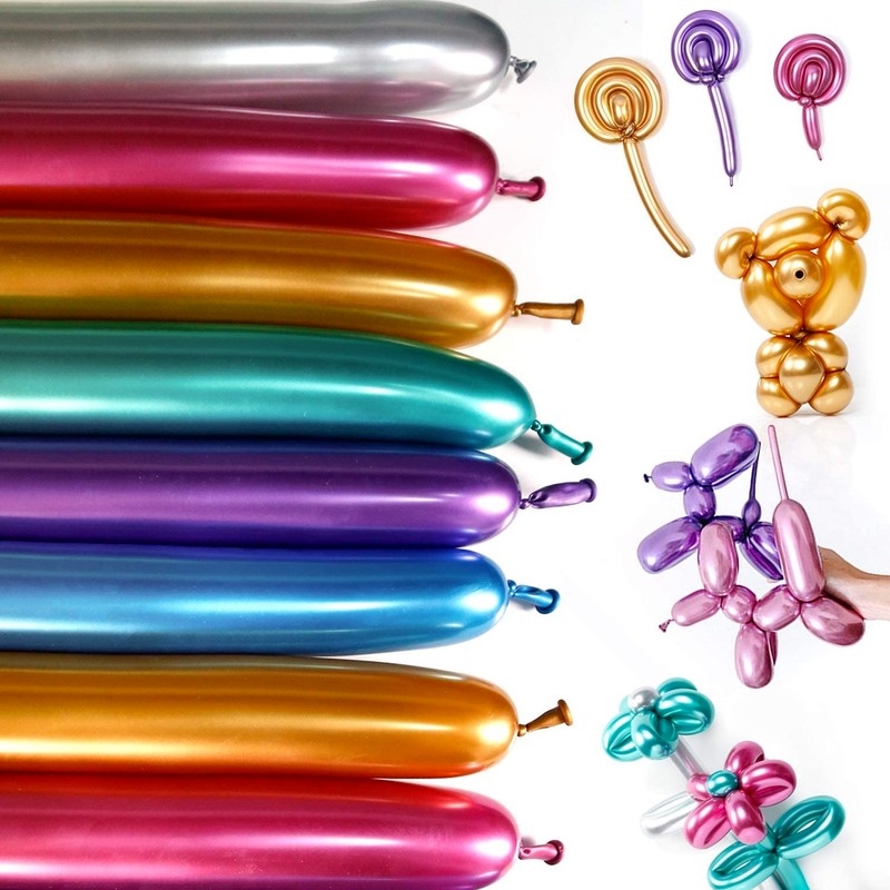 Set 100 Bong Bóng Dài Bằng Latex Phối Kim Loại Nhiều Màu Sắc Dùng Trang Trí Tiệc Sinh Nhật