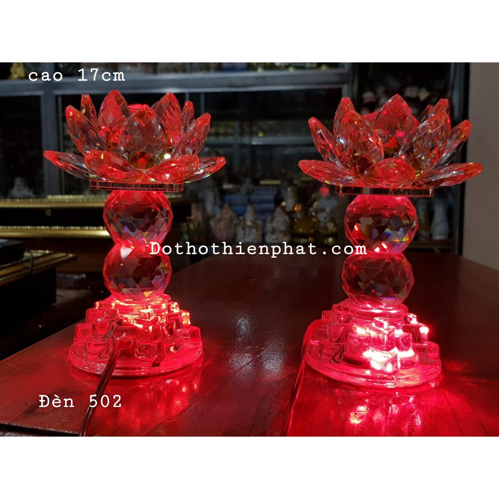 Cặp đèn thờ đá pha lê cao cấp led tự động đổi 7 màu cao 17cm
