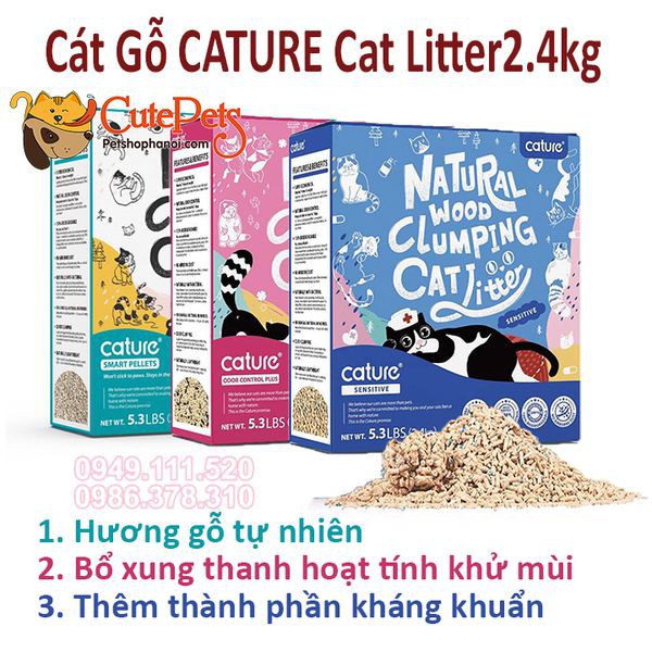 Cát Gỗ Cature Cát vệ sinh mèo đổ được bồn cầu - Phụ kiện chó mèo Hà Nội