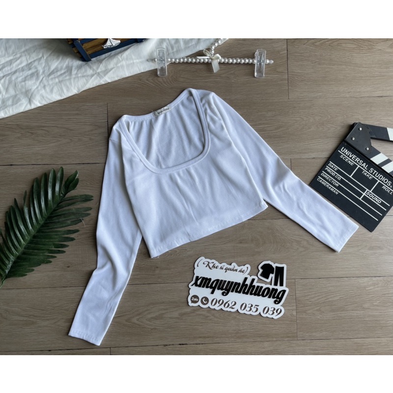 [Mã FAMARAL2 giảm 10K đơn 50K] Áo croptop cổ vuông tay dài, hình thật trải sàn