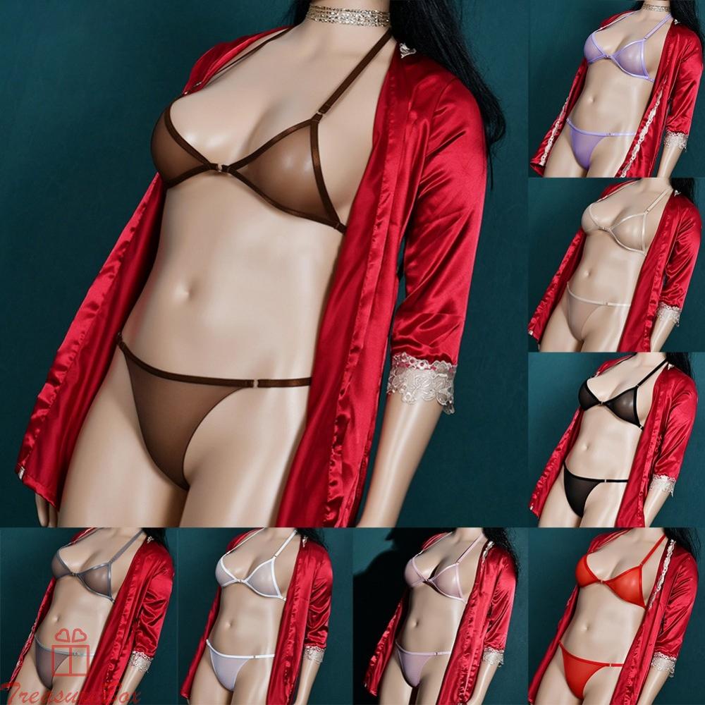 Women See Through Mesh Bra Panties Set Unlined Thin Sheer Underwear Lingerie New