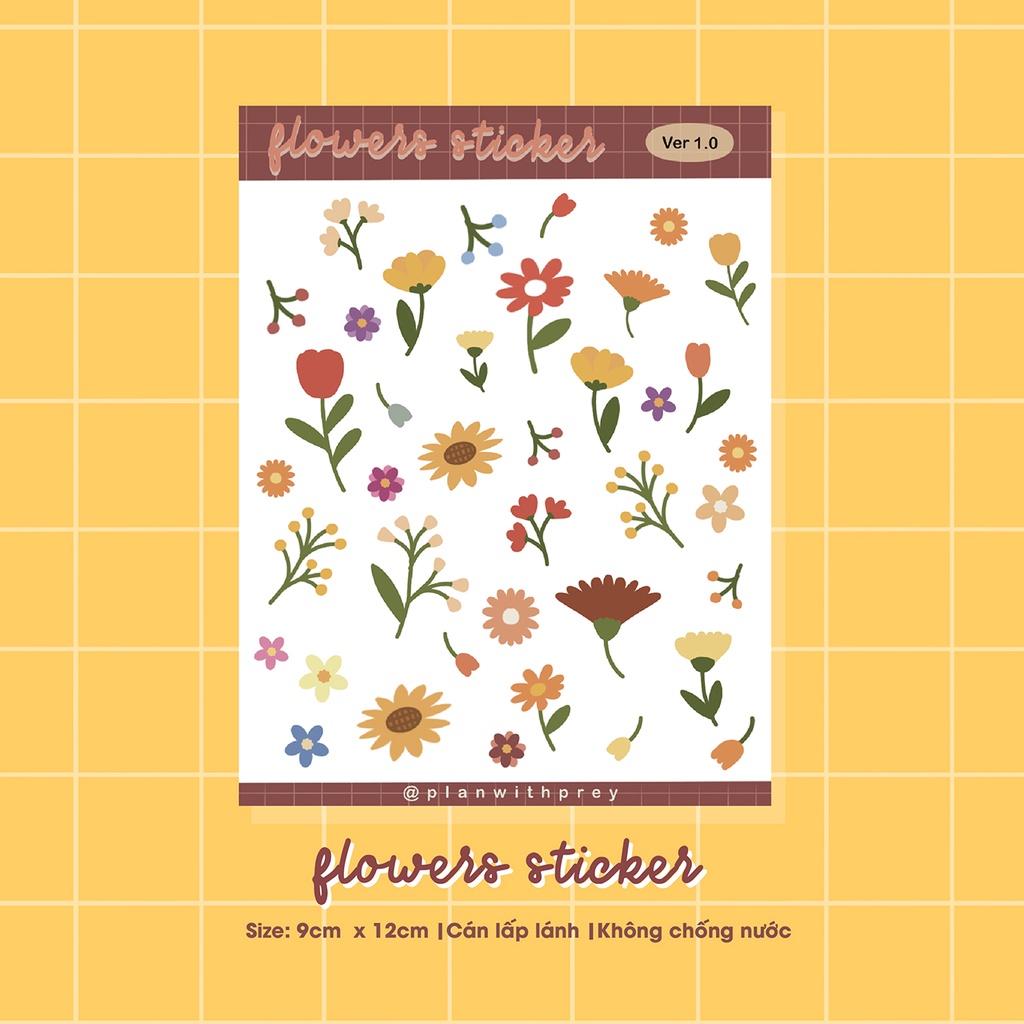 Sticker flowers, sticker hoa trang trí sổ và toploader | Desigined by Plan With Prey