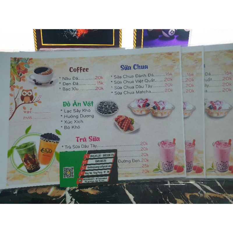 Menu, thực đơn các loại chất liệu