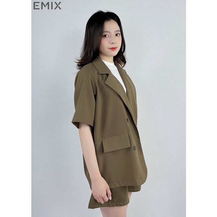 Set vest cộc tay EMIX áo blazer cộc tay, quần short cạp cao, form rộng, có cúc, chất trượt hàn SETVESTCOCTAY109/P6K1