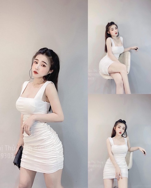 Đầm body nhún 2 dây bản to thun borip - S5T | BigBuy360 - bigbuy360.vn