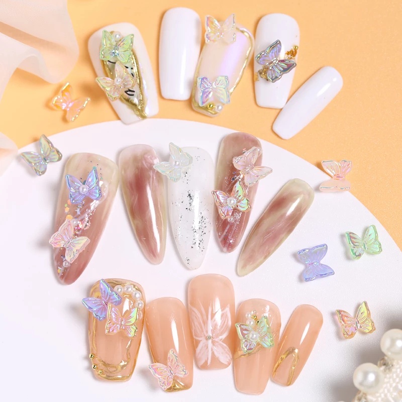 Set 10 Phụ Kiện Trang Trí Móng Tay Hình Bươm Bướm 3D Xinh Xắn
