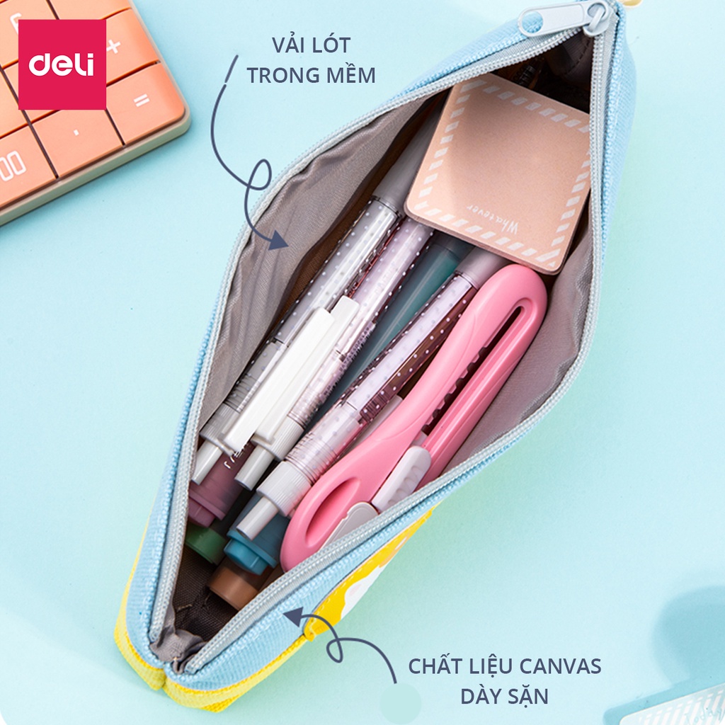 Túi đựng bút đồ dùng cá nhân trong suốt / vải lưới / vải Canvas xinh xắn Deli