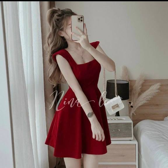 Đầm Váy Xòe màu đỏ sang trọng quý phái, phù hợp đi chơi đi tiệc dạo phố