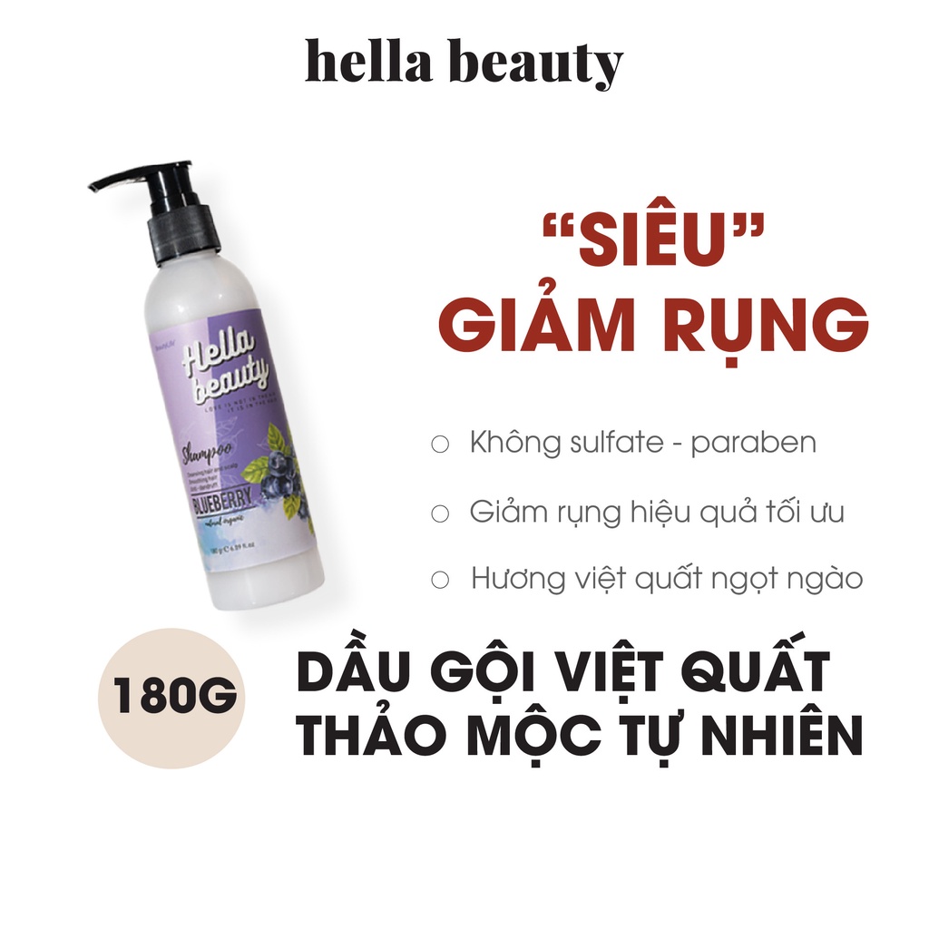 Dầu Gội Giảm Rụng Blueberry 180g Hella Beauty Cho Da Dầu, Giảm Bết Phục Hồi Hư Tổn, Dưỡng Tóc Mềm Mượt