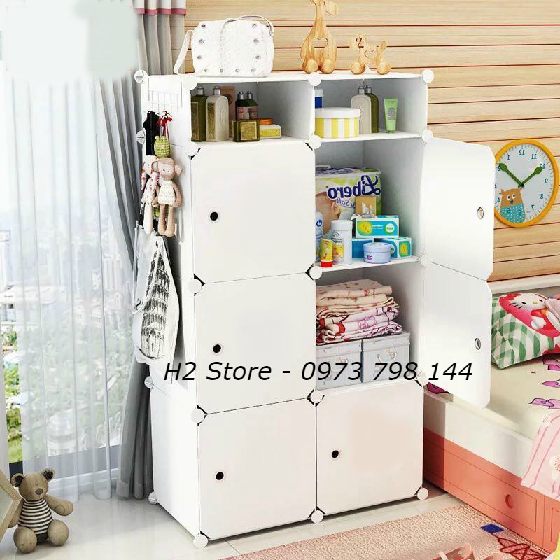 TỦ NHỰA LẮP GHÉP 6 Ô VÀ 2 Ô NHỎ MÀU TRẮNG ĐỤC ĐỂ ĐỒ CHO BÉ ĐA NĂNG THÔNG MINH sâu 47cm