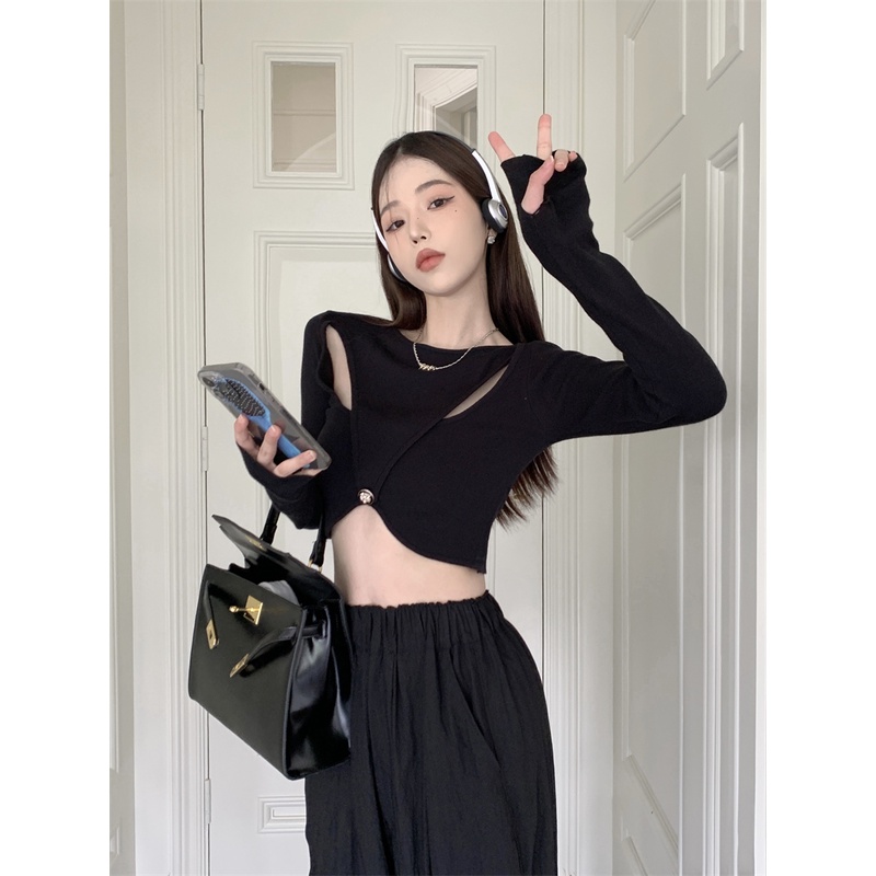 Áo Sweater Dệt Kim Tay Dài Dáng Ôm 2 Màu Lựa Chọn