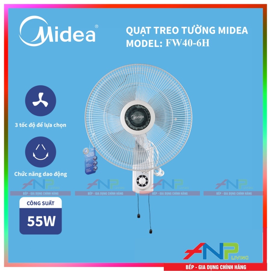 Quạt Treo Tường 3 Cánh Midea FW40-6H (Công Suất 55W - 3 Cấp Gió) - Hàng Chính Hãng Bảo Hành Điện Tử 2 Năm