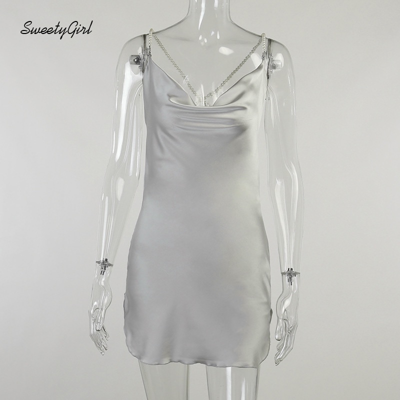 Đầm Ngắn Hai Dây Cổ Chữ V Hở Lưng Màu Trơn Thời Trang Gợi Cảm Cho Nữ