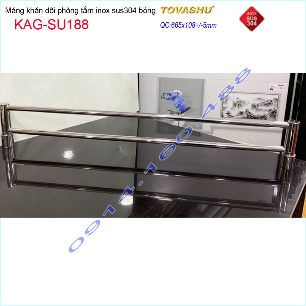 Thanh treo khăn tắm Tovashu KAG-304SU188, Giá treo khăn phòng tắm Inox hộp cao cấp SUS304 Nhật Bản