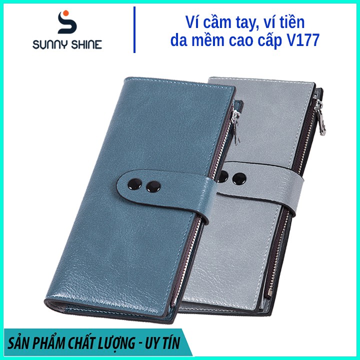 Ví cầm tay nữ da cao cấp, uốn dẻo thoải mái không mất phom, nhiều ngăn để tiền và thẻ, vừa điện thoại V177