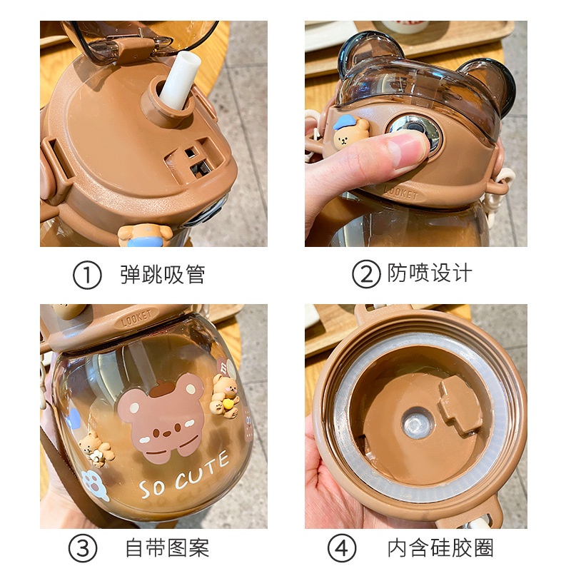 Bình Nước Dung Tích Lớn Có Ống Hút Họa Tiết Hoạt Hình Cho Học Sinh