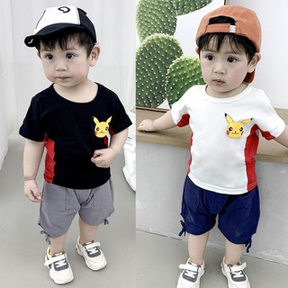 Bộ áo thun cộc tay in hình con gấu + quần short cho bé