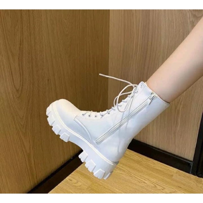 Giày bốt nữ cổ cao buộc dây cổ lửng có khoá kéo ulzzang