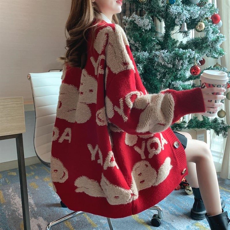 Cardigan lông xù gấu ba màu dáng thụng