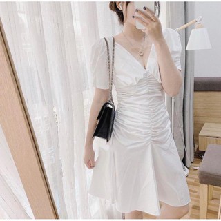 ĐẦM TRẮNG CỔ V NHÚN THÂN