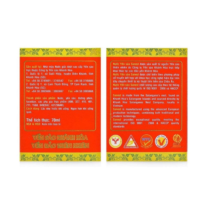 Nước yến sào cao cấp khánh hòa Sanest không đường ổn định thần kinh tăng cường trí nhớ làm mờ vết nám- lọ 70ml | BigBuy360 - bigbuy360.vn
