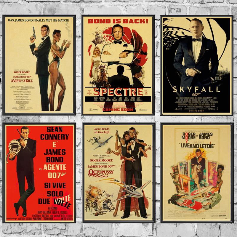 Vintage Poster Phim James Bond 007 Retro Poster Giấy kraft Tường Cho Gia Đình / Phòng / Thanh Tranh 
